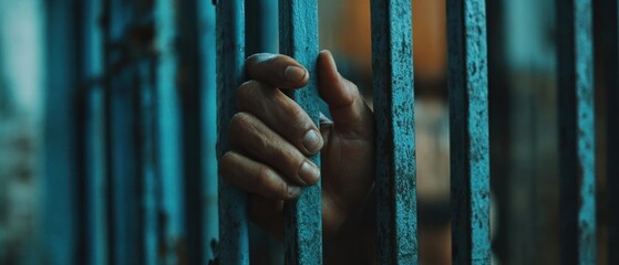 Obraz premium Hands of the Asian prisoner behind the jail