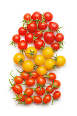 Different colorful cherry tomatoes isolated on white background.