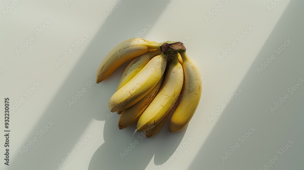 Poster bananas creating long shadows on a simple white table with space for text
