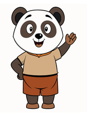 a cute panda wearing brown shorts waving like saying hi
