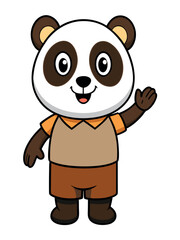 Fototapeta premium a cute panda wearing brown shorts waving like saying hi