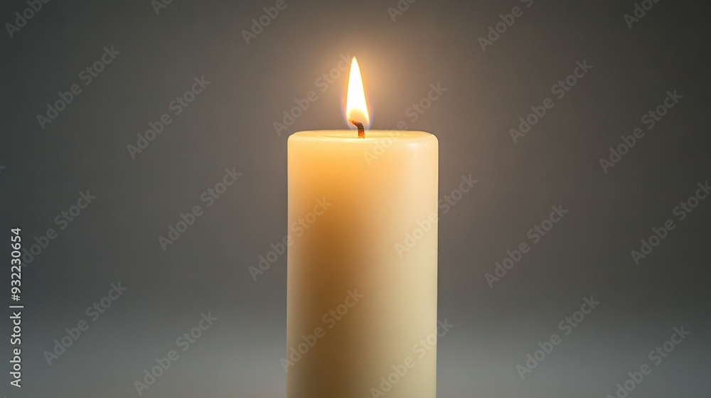 Sticker   Close-up of a lit candle on a gray background with illumination from above