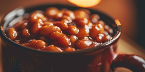 Close up of a cup of BBQ baked beans