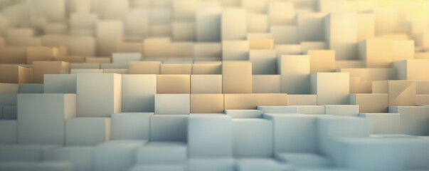 Fototapeta premium Abstract 3D Geometric Background, Iridescent Gradient Light, Block Structure, Cube Stack, Mosaic Pattern, Tiled Pieces, Rich Texture, Balance. Clean, Contemporary, Modern, Minimal, Futuristic Design