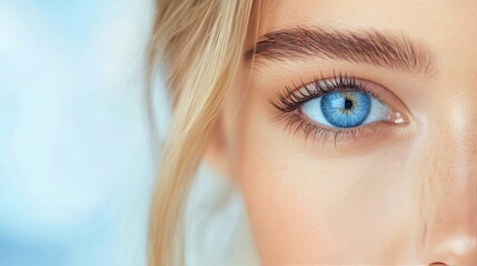 Close-up of a person's blue eye with soft focus background and natural light