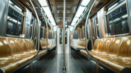 Obraz premium Empty subway car with shiny, clean seats and bright lighting.