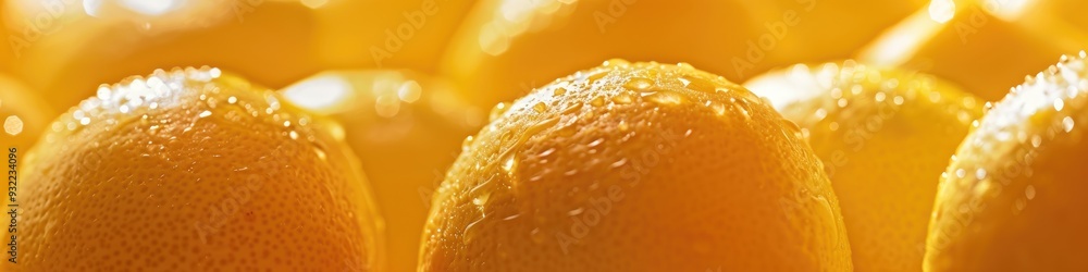 Poster close-up of bright yellow ripe lemons fresh citrus fruits highlighting essential nutrients and vitam