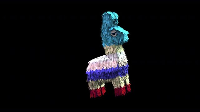 Seamless animation of a paper traditional multi colored Mexican party pinata isolated with alpha channel