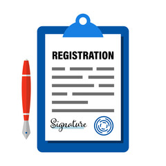 Registration document with signature and stamp - vector isolated on white.