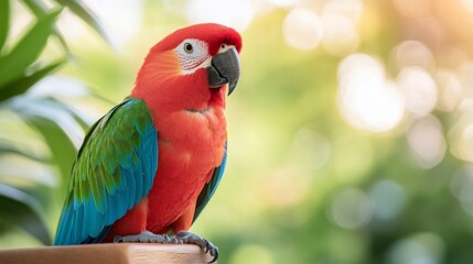 Colorful parrot perched on a branch in a vibrant natural setting during daylight