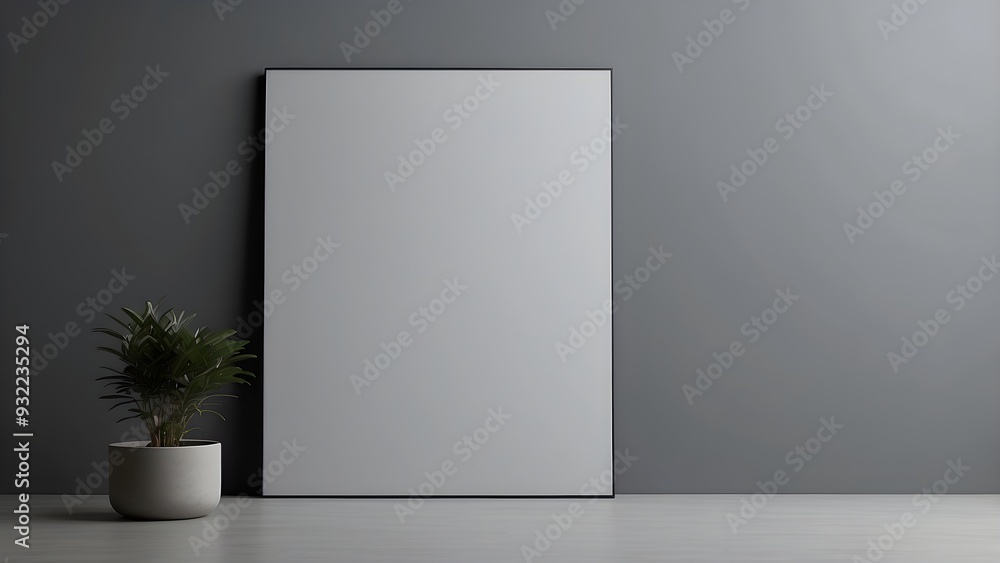 Poster a minimalist present signboard stands alone on a muted grey background, its clean lines and subtle s