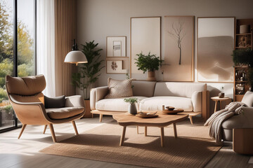 Fototapeta premium luxury living room with a classic white sofa and sofa, interior design