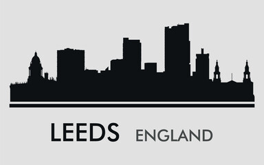 Fototapeta premium The city skyline. Leeds. England. Silhouettes of buildings. Vector on a gray background