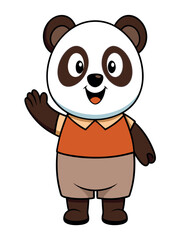 Fototapeta premium a cute panda wearing brown shorts waving like saying hi