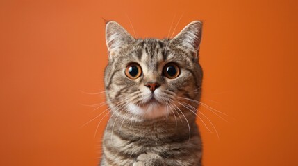 Obraz premium A close-up photo of a cat sitting on an orange background