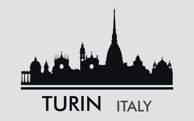 Fototapeta premium The city skyline. Turin, Italy. Silhouettes of buildings. Vector on a gray background