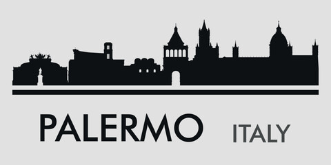 Obraz premium The city skyline. Palermo, Italy. Silhouettes of buildings. Vector on a gray background