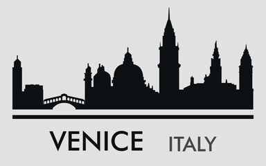 Fototapeta premium The city skyline. Venice, Italy. Silhouettes of buildings. Vector on a gray background