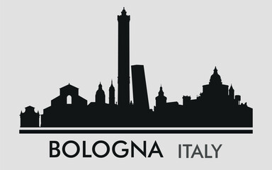 The city skyline. Bologna, Italy. Silhouettes of buildings. Vector on a gray background © Dima