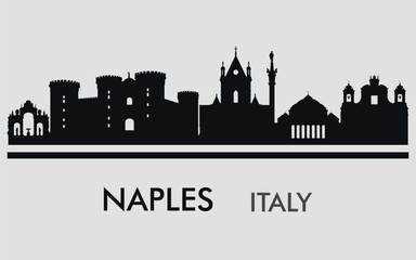 The city skyline. Naples. Italy. Silhouettes of buildings. Vector on a gray background