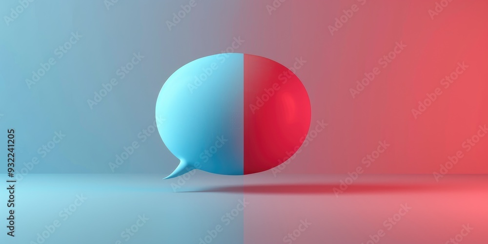 Poster sleek 3d speech bubble in mecha design featuring color codes 000036 and ef280c