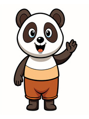 Fototapeta premium a cute panda wearing brown shorts waving like saying hi