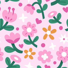 Floral vector seamless pattern. Delicate botanical wallpaper. Repeatable background with leaves and flowers