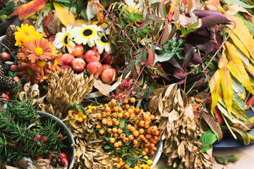 vivid bright colors of autumn, fruits and leaves