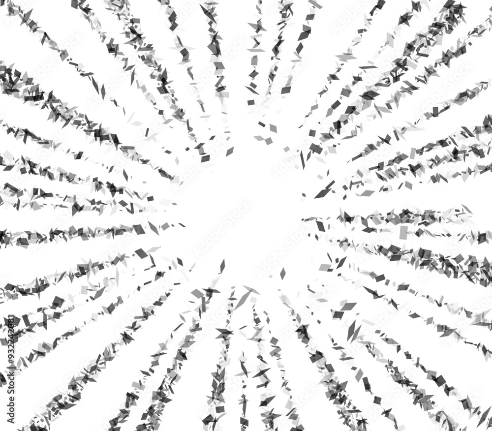 Poster a radial burst of monochrome shards, creating a powerful and dynamic pattern on a square white backg