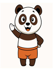 Naklejka premium a cute panda wearing brown shorts waving like saying hi