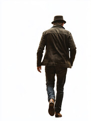 Homem jovem andando com roupas casuais em fundo branco, criado por IA generativa, destaque para o estilo moderno e descontraído, capturando movimento e expressão de liberdade.
