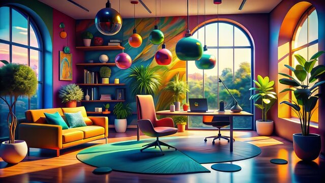 A tranquil space where abstract shapes morph into unexpected textures, bathing the senses in a kaleidoscope of colors and whimsical delights.