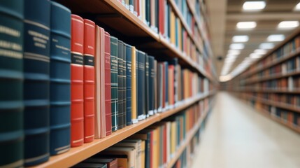 Quiet library corridor lined with shelves of books in a modern setting