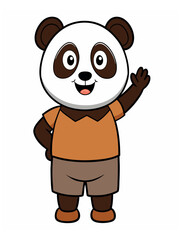 Naklejka premium a cute panda wearing brown shorts waving like saying hi