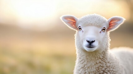 Fototapeta premium Sheep grazing in a lush field under a clear sky during golden hour