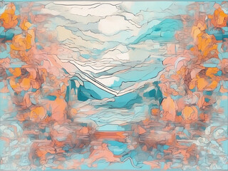 Fototapeta premium Mountain landscape in abstract pastel interpretation