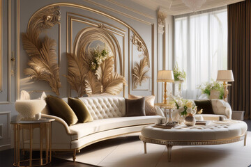 Fototapeta premium luxury living room with classic white sofa and sofa, interior design