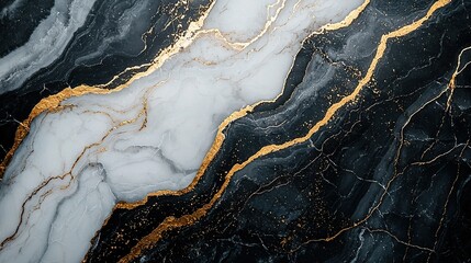 Fototapeta premium A black and white marble with a gold stripe in its center