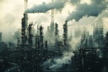 Structure of petrochemical plant with cloudy sky in the background