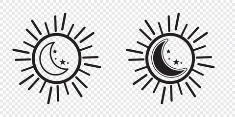 AM and PM symbol. Morning and night icon. Sun and moon. Vector illustration.EPS 10.