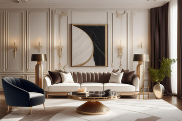 luxury living room with a classic white sofa and sofa, interior design
