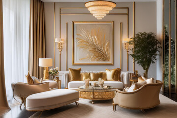 Fototapeta premium luxury living room with a classic white sofa and sofa, interior design 