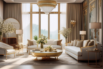 luxury living room with a classic white sofa and sofa, interior design
