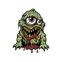 Vector art of a monstrous swamp dwelling creature with a single large eye, sharp teeth, and dripping green slime.