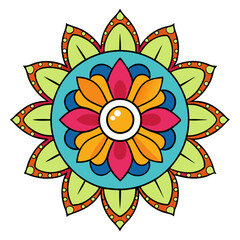 Colorful Flower Alpona & Ceramic Design - Vibrant Vector Illustration, SVG, Cricut Files, and Decorative Graphics