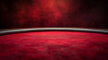 Poker and casino table close-up side view with red felt. Copy space.