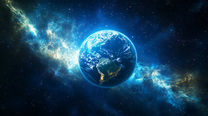 Naklejka premium An image of planet Earth from deep space, surrounded by the universe and stars.