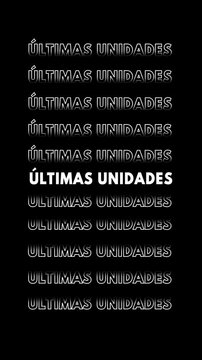 Anima&ccedil;&atilde;o de texto com a frase "&uacute;ltimas unidades" repetida em branco com contorno, fundo preto e efeito de "falha".