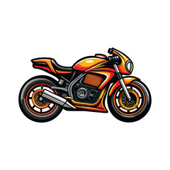 Vector art of a sleek orange sports motorcycle with a black and silver exhaust pipe.