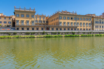 View of the architecture of the beautiful city of Florence in Italy from the Arno River
